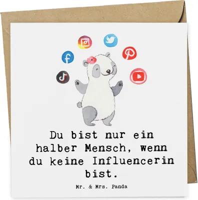 Produktbild von Mr. & Mrs. Panda Glückwunschkarte Influencerin Herz - Weiß - Geschenk, faltkarte, Grußkarte, doppelkarte, anlasskarte, Klappkarte
