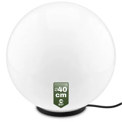 Produktbild von LUMILED Milchig Kugelleuchte 40 cm Außen Außenkugelleuchte Kugellampe Weiß Gartenkugel Kugel Wegeleuchte IP44 E27 Fassung Anschlusskabel 1,95m