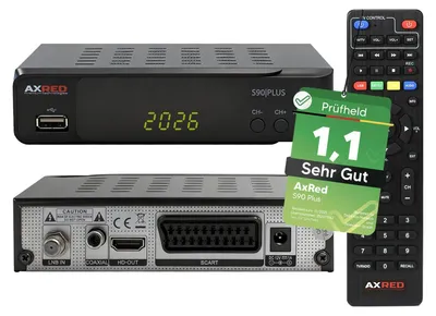 Produktbild von AXRED S90 Plus Sat Receiver mit Aufnahmefunktion, HD fähig, Full HD, Digital Sat-Receiver für Satellitenschüssel Satelliten Satellit TV Fernseher, HD-Receiver, HDMI
