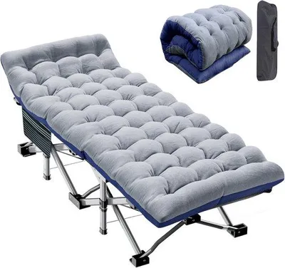 Produktbild von Famanu Campingbett mit Kissen und Seitentasche - Leichtes Stahlgestell, 200 kg Tragkraft
