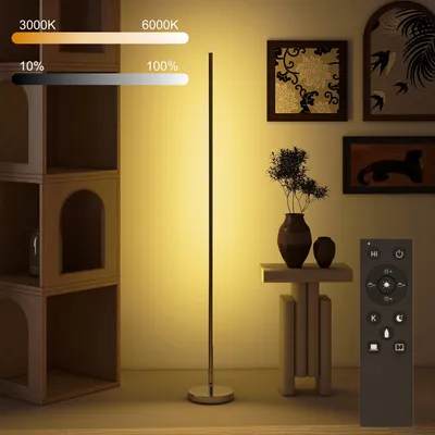 Produktbild von LED Stehlampe Dimmbar mit Fernbedienung 150cm – Moderne Schlanke Standleuchte Silber, 3000-6000K CCT & Fußschalter, Minimalistische Ecklampe für Wohnz