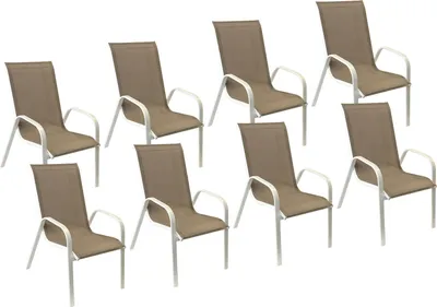 Image de Lot de 8 chaises MARBELLA en textilène taupe - aluminium blanc