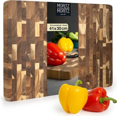 Image de Grande planche à découper en bois 41 x 30 x 3 cm, antibactérienne, en bois d'acacia