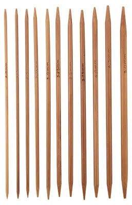 Produktbild von 11 doppelseitige Essstäbchen, 10 cm lang, aus karbonisiertem Bambus.