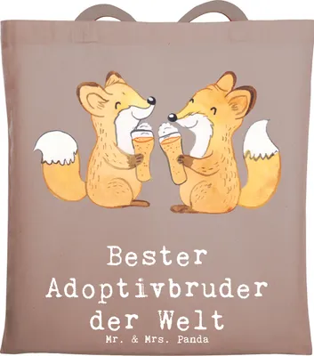 Produktbild von Mr. & Mrs. Panda Tote Bag Fuchs Bester Adoptivbruder der Welt - Braun Pastell - Geschenk, Laptoptasche, Tasche, Sohn, Geschwister, Familie, Geschenkidee, Einkaufstüte