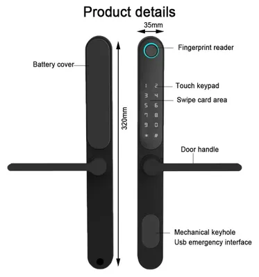 Produktbild von Smartes Türschloss - F9SE Fingerabdruckschloss - Bluetooth/Tuya - RFID-Karte - Code - IP67 - Ohne Einsteckschloss