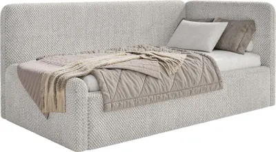 Produktbild von Selsey Fanko – Jugendbett 90x200 cm mit Rausfallschutz, Matratze, Kopfteil rechts, Plüsch, Greige