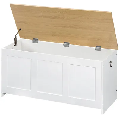 Sitzbank mit Stauraum 100 cm, Aufbewahrungskiste, Weiß/Naturholz