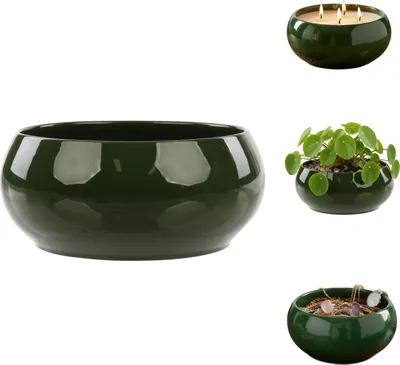 Zdjęcie produktu dla Doniczka osłonka misa ceramiczna zielony połysk Ø 19,5 cm gładka glamour