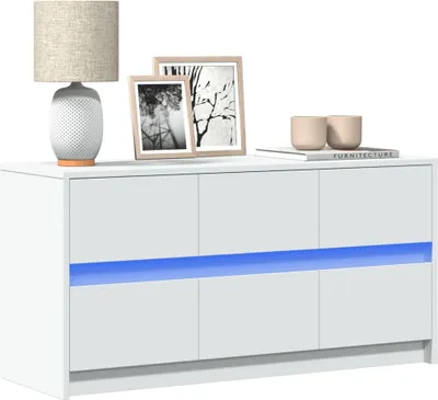 Produktbild von "2026 Promotion" TV-Schrank - TV-Lowboard - mit LED-Beleuchtung Weiß 100x34x50 cm Holzwerkstoff - TV-Regal CC31034