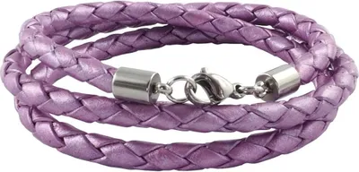 Produktbild von König Design Lederkette Lederband Leder-Armband 6 mm Herren Halskette 17 cm - 100 cm geflochten, Länge:55 Zentimeter, Farbe:Violett Metalisch