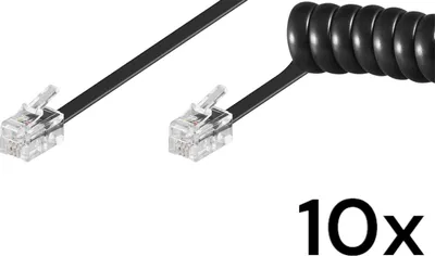 Produktbild von 10x Telefonhörer-Spiralkabel RJ10-Stecker (4P4C) > RJ10-Stecker(4P4C) schwarz 2m