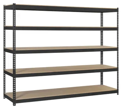 Zdjęcie produktu dla Półka bezśrubowa Ecoforte 1204-5 z płyty wiórowej 3000, antracyt/drewno, antracyt/drewno, 3000 x 1200 x 450 – Simonrack