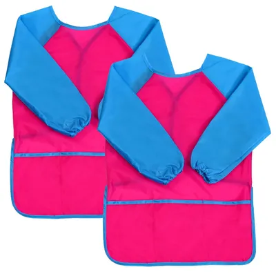 Imagen del producto de Delantal impermeable para niños, con mangas largas, 3 bolsillos, talla M, ideal para manualidades y cocina