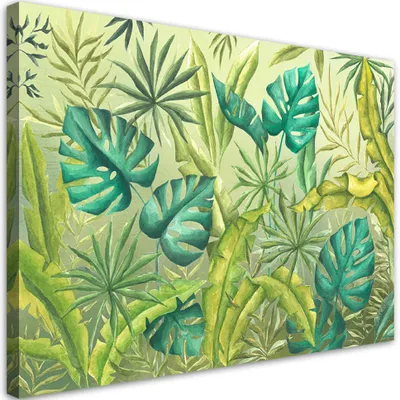 Produktbild von Leinwandbild Monstera-Blätter 120x80 Feeby Beige bild für die wand bereit zum aufhängen