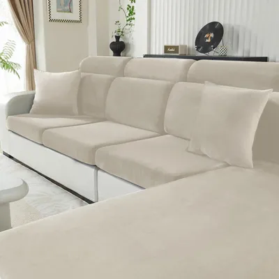 Image de Housse de canapé velours - Housse de coussin - Extensible - Antidérapante - Beige - 1 place
