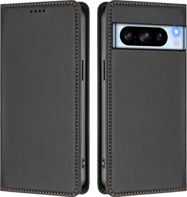 Image de Etui en cuir pour Google Pixel 8 Pro, étui magnétique en cuirPolyuréthaneavec support Noir