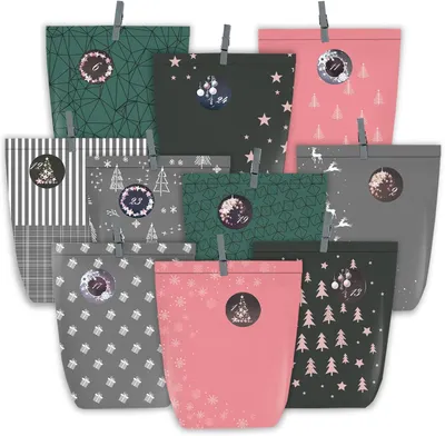 Produktbild von Adventskalender zum Befüllen - 24 Weihnachtskalender - Geschenktüten zum Selbstbefüllen - Adventsbeutel mit Zahlenaufklebern zum Selbstbefüllen