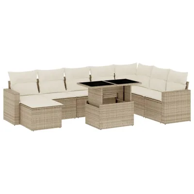 Produktbild von vidaXL 9-tlg. Garten-Sofagarnitur mit Kissen Beige Poly Rattan