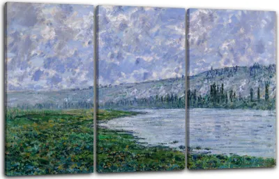 Produktbild von Leinwandbild 3-teilig (120x80cm): Claude Monet - Die Seine bei Vétheuil (1880), echter Holz-Keilrahmen inkl. Aufhänger, handgefertigt in Deutschland
