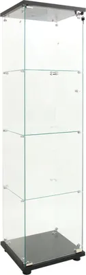 Produktbild von Glasvitrine - Vitrinenschrank - Einzeltür - 4 Ebenen - 164 x 42,5 x 36,5 cm - Mit Beleuchtung - Glas mit Kunststoffrahmen - Für Sammlerstücke, Bücher, Wein - Schwarz