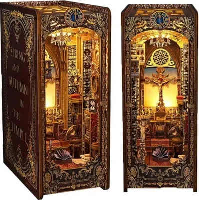 Image de Habarri | DIY Book Nook - Croyance et amour - Puzzle 3D - Kit maison miniature avec meubles et lumière LED - Kit coin de livre