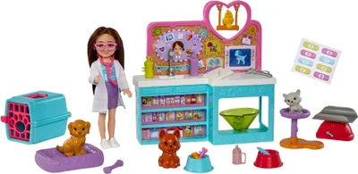 Produktbild von Barbie Chelsea Tierklinik Spielset mit Puppe (brünett), Tiere & Zubehör