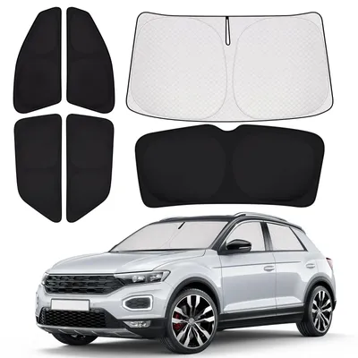 Image de Pare-soleil pour voiture, compatible avec la VW T-ROC 2018-2024, protection visuelle pour le pare-brise, les vitres latérales et la lunette arrière, kit complet avec isolation thermique et protection visuelle.