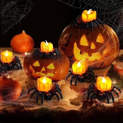 Immagine prodotto di Luci di candela di Halloween a forma di ragno - luci di zucca a forma di ragno per decorazioni interne ed esterne