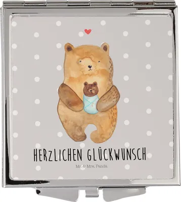 Produktbild von Mr. & Mrs. Panda Kleiner Spiegel Bär Baby - Grau Pastell - Geschenk, Schminkspiegel, Klappspiegel, Geburt, Kosmetikspiegel, Handspiegel, Glückwunsch, Klappbarer, Teddy