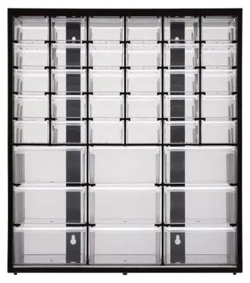 Produktbild von Stanley KLEINTEILEMAGAZIN MIT 39 SCHUBLADEN, Kasten für Kleinteile, Kunststoff, Schwarz, Transparent, 365 mm, 160 mm, 445 mm