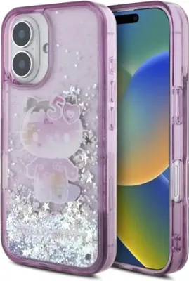 Produktbild von Hello Kitty Liquid Glitter 50. Jubiläumsparty - iPhone 16 Hülle (Lila)