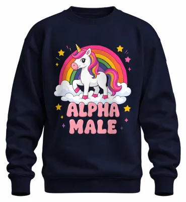 Obrázok produktu pre Tričko s potlačou "Alpha Male Einhorn Unicorn Regenbogen Statement Sarkasmus", tmavomodrej farby, veľkosť XXL