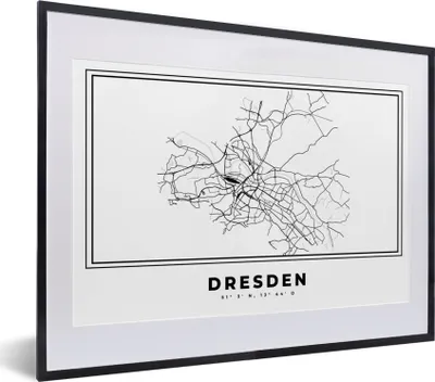 Produktbild von MuchoWow® Gerahmtes Poster Schwarz und weiß - Deutschland - Stadtplan - Dresden 40x30 cm - Poster mit Schwarzem Bilderrahmen Wandposter Rahmen Foto Bilder - Bilderrahmen - Poster im Rahmen