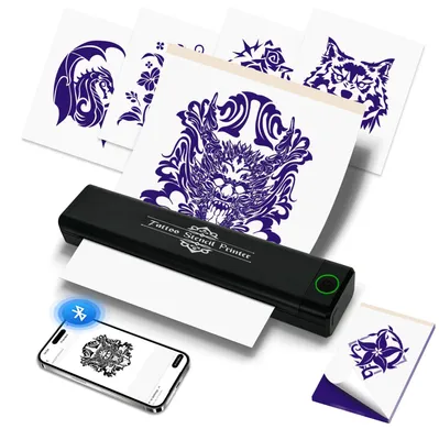 Tattoo-Drucker Bluetooth, Set mit 10 Transfer- & 10 Thermopapieren, für Anfänger