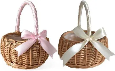 Produktbild von Famanu Rattan-Korb mit Griff - 2 Stück - Blumenkorb für Dekoration und Aufbewahrung