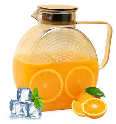 Produktbild von PromoHome® Glaskaraffe mit Deckel 2,2L – Borosilikatglas Wasserkanne für Kühlschrank – Hitzebeständig & tropffreier Edelstahldeckel mit Sieb