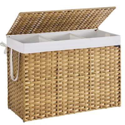 Produktbild von SONGMICS Wäschekorb 200 Liter, Wäschesammler handgeflochten, mit Deckel und Griffen