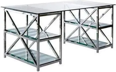 Produktbild von Casa Padrino Luxus Schreibtisch Silber 175 x 79 x H. 76 cm - Metall Bürotisch mit Glasplatten - Computertisch - Luxus Büro Möbel
