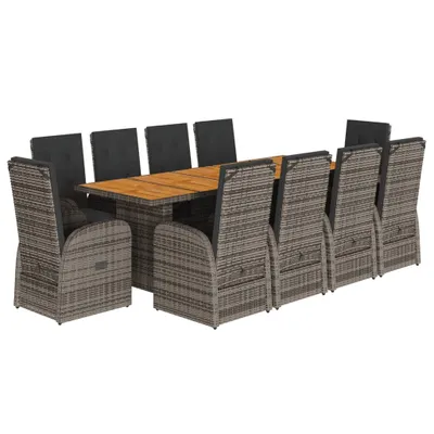 Immagine prodotto di Set da Pranzo da Giardino 11pz con Cuscini in Polyrattan Grigio