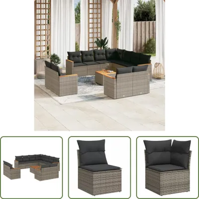 Produktbild von The Living Store 12-tlg. Garten-Sofagarnitur mit Kissen Grau Poly Rattan