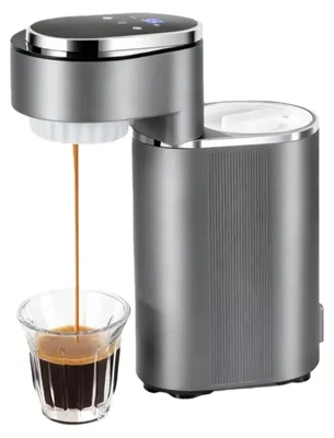 Obrázek produktu pro Přenosný kávovar – mini espresovač – tlak 15 barů – 600 W – nádržka na vodu 150 ml – 11 stupňů nastavení – vhodný na cesty – tmavě šedý