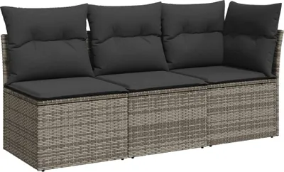 Produktbild von vidaXL Gartensofa mit Kissen 3-Sitzer Grau Poly Rattan