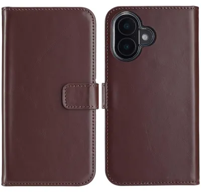 Imagen del producto de Funda de Cuero Auténtico tipo Libro para Apple iPhone 16 - Marrón