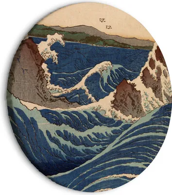 Produktbild von Runde Bilder 80x80 cm Utagawa Hiroshige Leinwandbild 1 tlg Kunstdruck modern Wandbilder XXL Wanddekoration Design Wand Bild das Meer bei Satta Landschaft Natur l-G-10011-bc-a