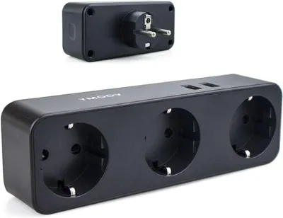 Zdjęcie produktu dla Listwa zasilająca z gniazdami i portami USB - Rozdzielacz gniazdek - Do ładowania urządzeń - 3 gniazda, 2 porty USB - 4000W - Czarna