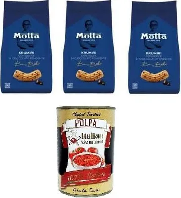 Produktbild von Motta KRUMIRI Con Gocce di Cioccolato Fondente KRUMIRI mit dunklen Schokoladenstückchen 3x 290gr + Italian Gourmet polpa 400g