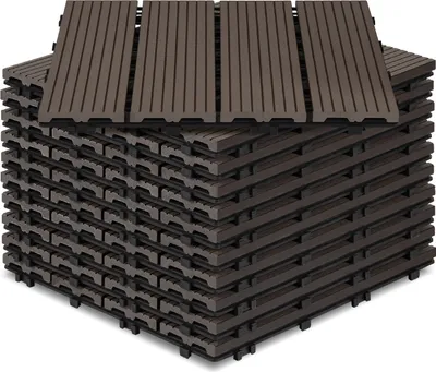 Immagine prodotto di Aopunly 30x30cm WPC piastrella patio, 5mq balcone piastrella click piastrella, marrone scuro, 55 pezzi