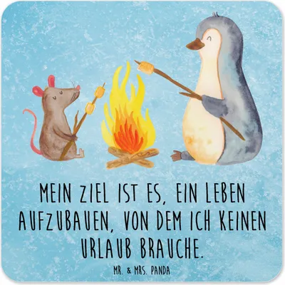 Produktbild von Mr. & Mrs. Panda Tischuntersetzer Pinguin Lagerfeuer 15er Set - Eisblau - Geschenk, Glas-Untersetzer, Marshmallows, Coaster, Untersetzer Gläser, Getränkeuntersetzer, Job