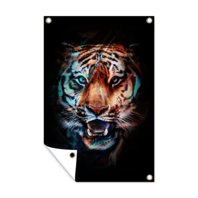 Obrázok produktu pre MuchoWow® Vonkajší plagát - Záhradná dekorácia ochrana súkromia - Záhradné plagáty pre záhradu - Tiger - Farby - čierna - 90x60x0.2cm